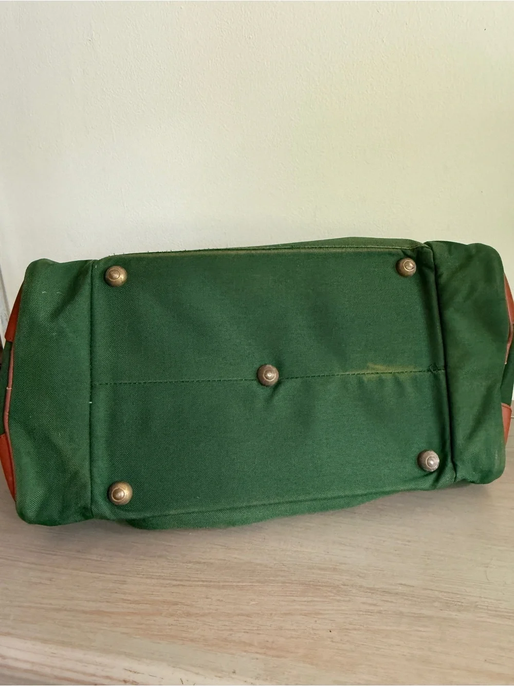 Vintage LL Bean Green Continental Weekender Duffle Bag Canvas Leather Mono CHUCK